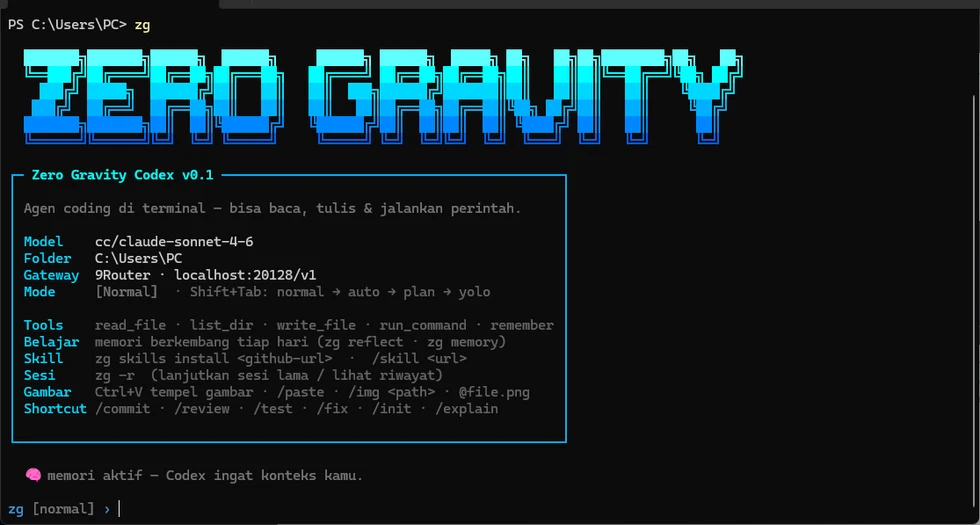 Zero Gravity Codex — agen coding di terminal